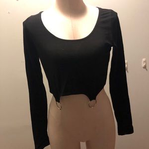 Black long sleeve crop top with O ring detail